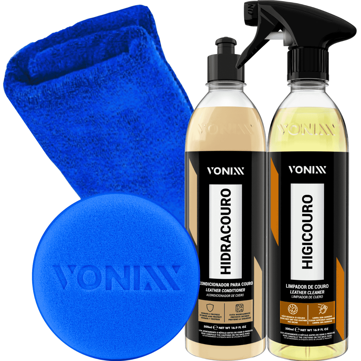 Kit Limpar Hidratar Couro Hidracouro Higicouro 500ml Aplicador Pano Microfibra