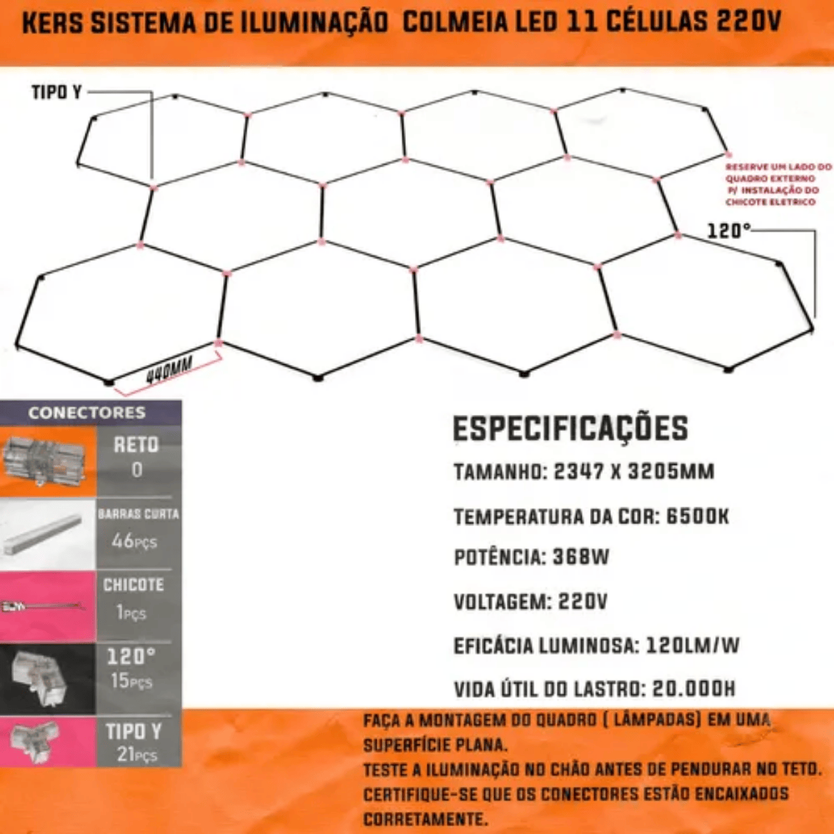 Luminária Hexagonal Colmeia 11 Células Kers Led 6500K Bivolt