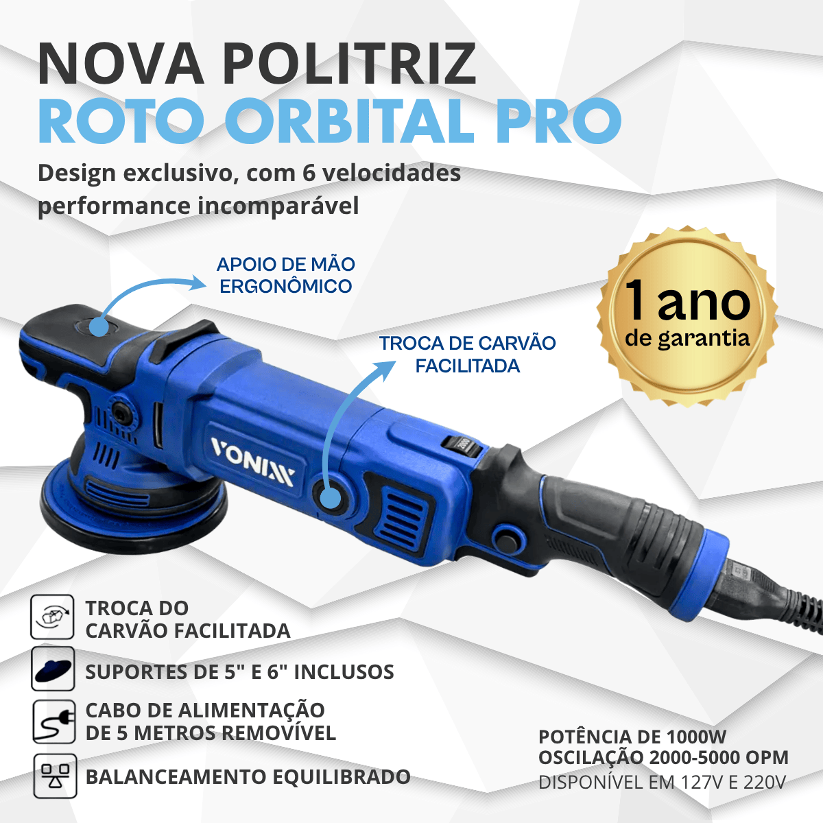 Politriz Roto Orbital Pro 2.0 1000w 110/220v